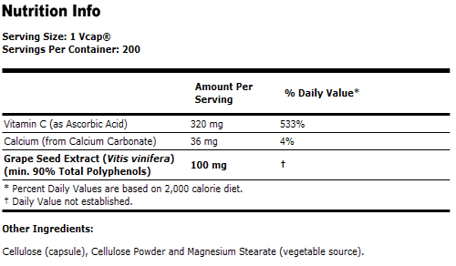 Grape Seed 100 mg - 200 VCaps, NOW Foods