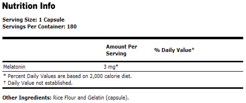 Melatonin Supplement 3 mg - 180 Capsules, NOW Foods