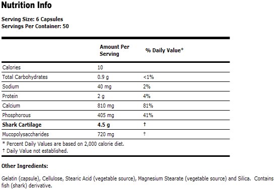 Shark Cartilage 750 mg Freeze Dried - 300 Capsules, NOW Foods
