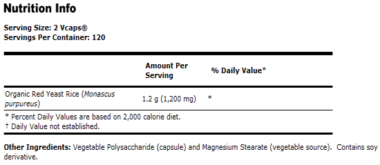 Red Yeast Rice 600 mg - 240 VCaps, NOW Foods