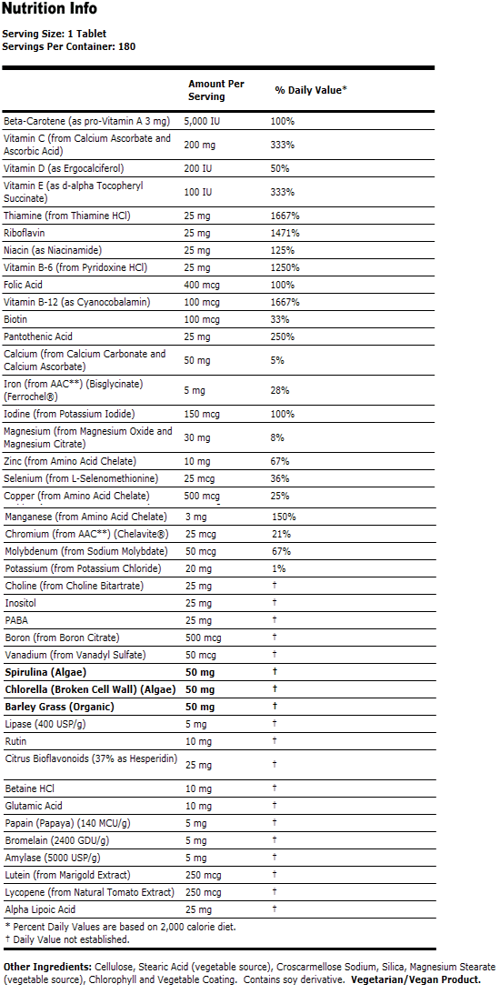 Special One Multiple with Green Superfoods - 180 Tabs, NOW Foods