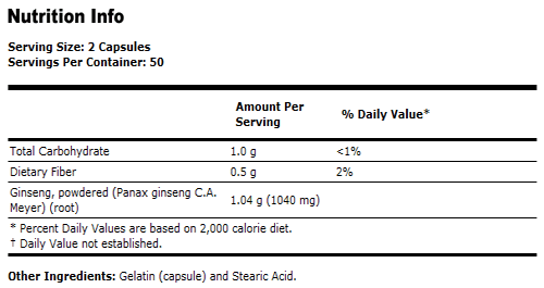 Panax Ginseng 520 mg - 100 Capsules, NOW Foods