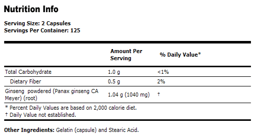 Panax Ginseng 520 mg - 250 Capsules, NOW Foods