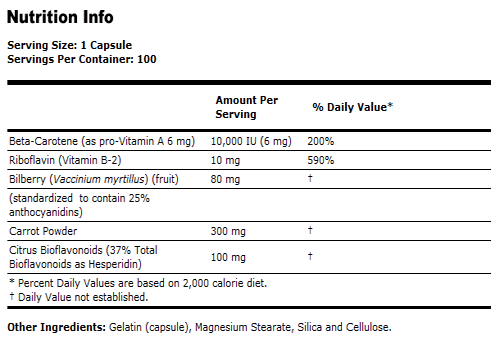 Bilberry Complex 80mg - 100 Capsules, NOW Foods