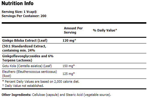 Ginkgo Biloba 120 mg - 200 VCaps, NOW Foods