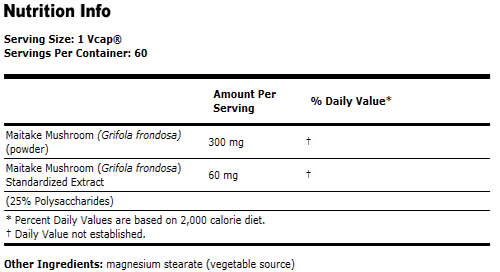 Maitake Mushroom 60 mg Standardized Vegetarian