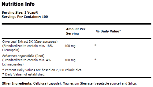 Olive Leaf Extract 500 mg with Echinacea - Vegetarian - 100 VCaps, NOW Foods