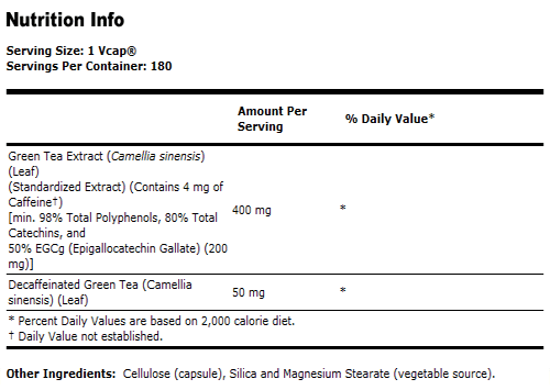 EGCg Green Tea Extract 400 mg - 180 VCaps, NOW Foods