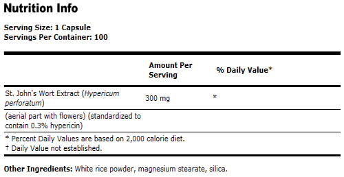 St. John's Wort Supplement 300 mg - 100 Capsules, NOW Foods