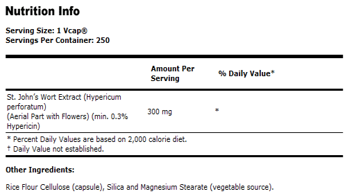 St. John's Wort 300 mg - 250 Capsules, NOW Foods