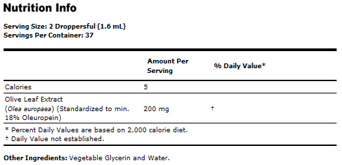Olive Leaf Glycerite 18% - Vegetarian - 2 oz