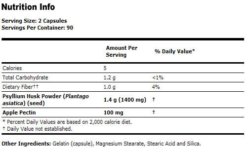 Psyllium Husk Supplement 750 mg plus Apple Pectin - 180 Capsules, NOW Foods