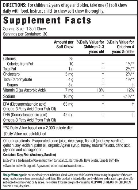 Irwin Kids Omega 3 Supplement, Citrus Chews Supplement Facts