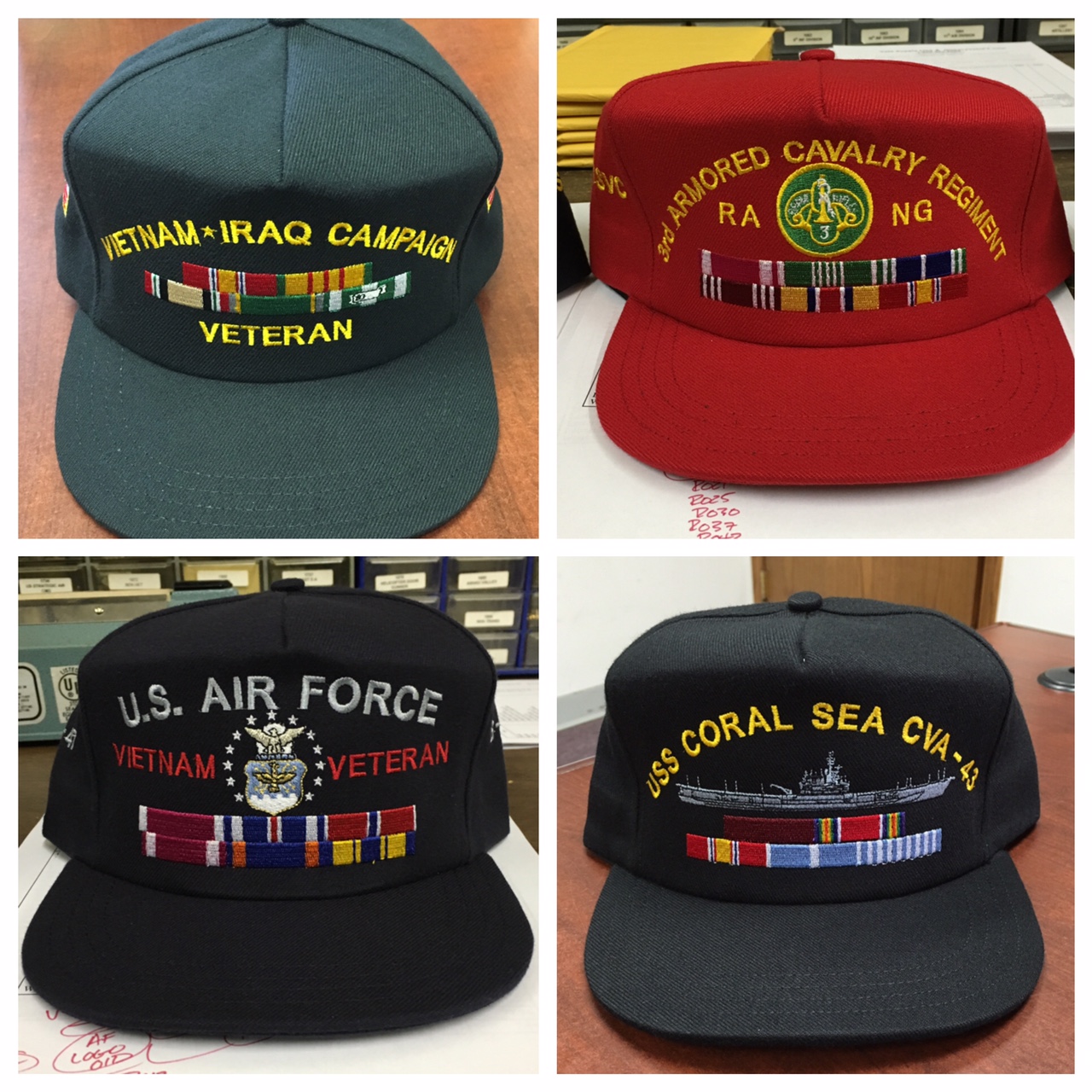 custom embroidered army air force navy usmc hat with military ribbons