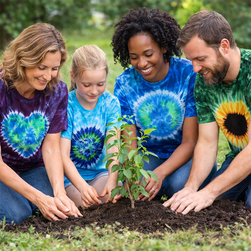 Earth Day shirts featuring colorful tie dye designs