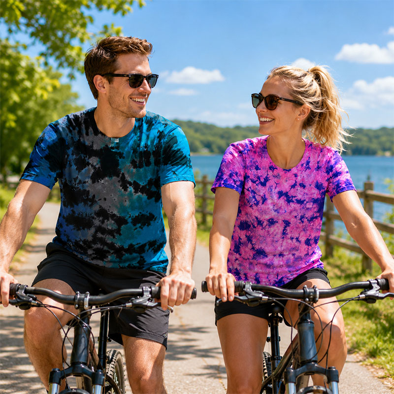 Crinkle tie dye patterns on handmade crumple tie dye shirts