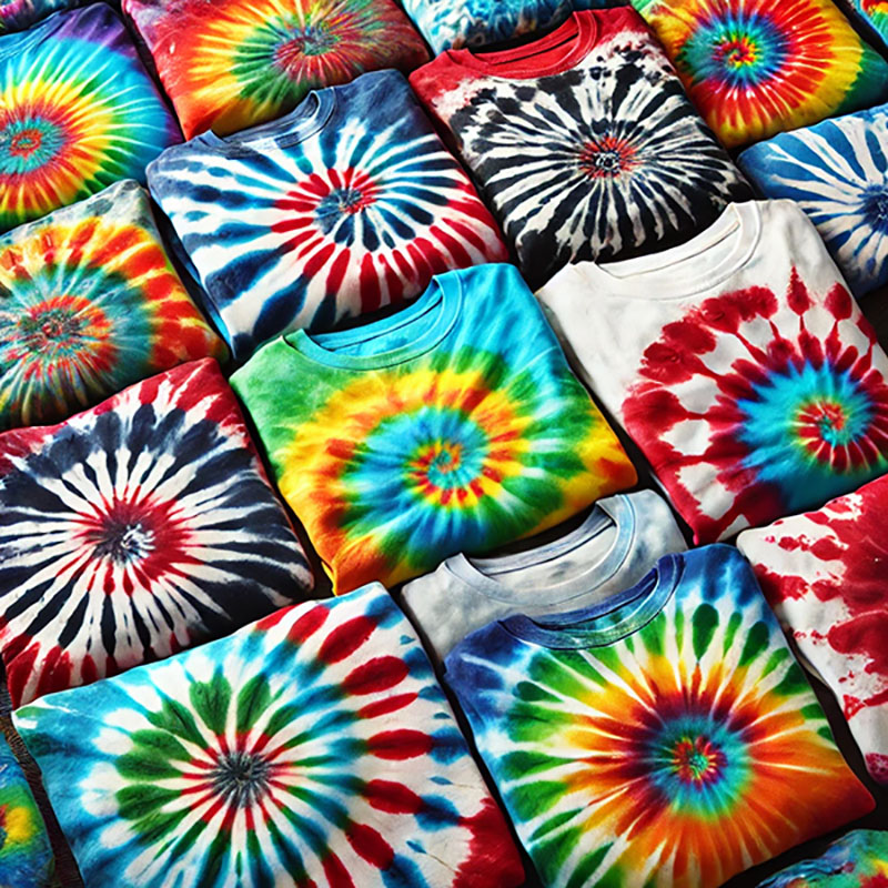 tie dye spiral shirts with colorful hand-dyed spiral patterns