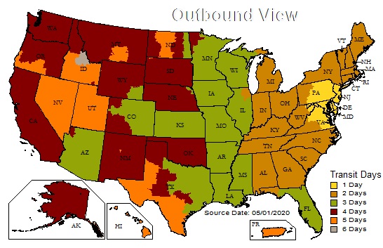 UPS Outbound Map from wholesale-linens.com
