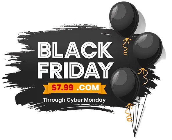  A woman with curly hair is indicating towards to her left, highlighting the top domain TLD offered by Turbify