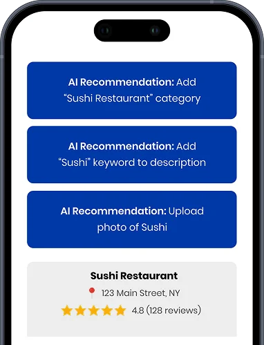 AI recommendation screen showing local marketing suggestions